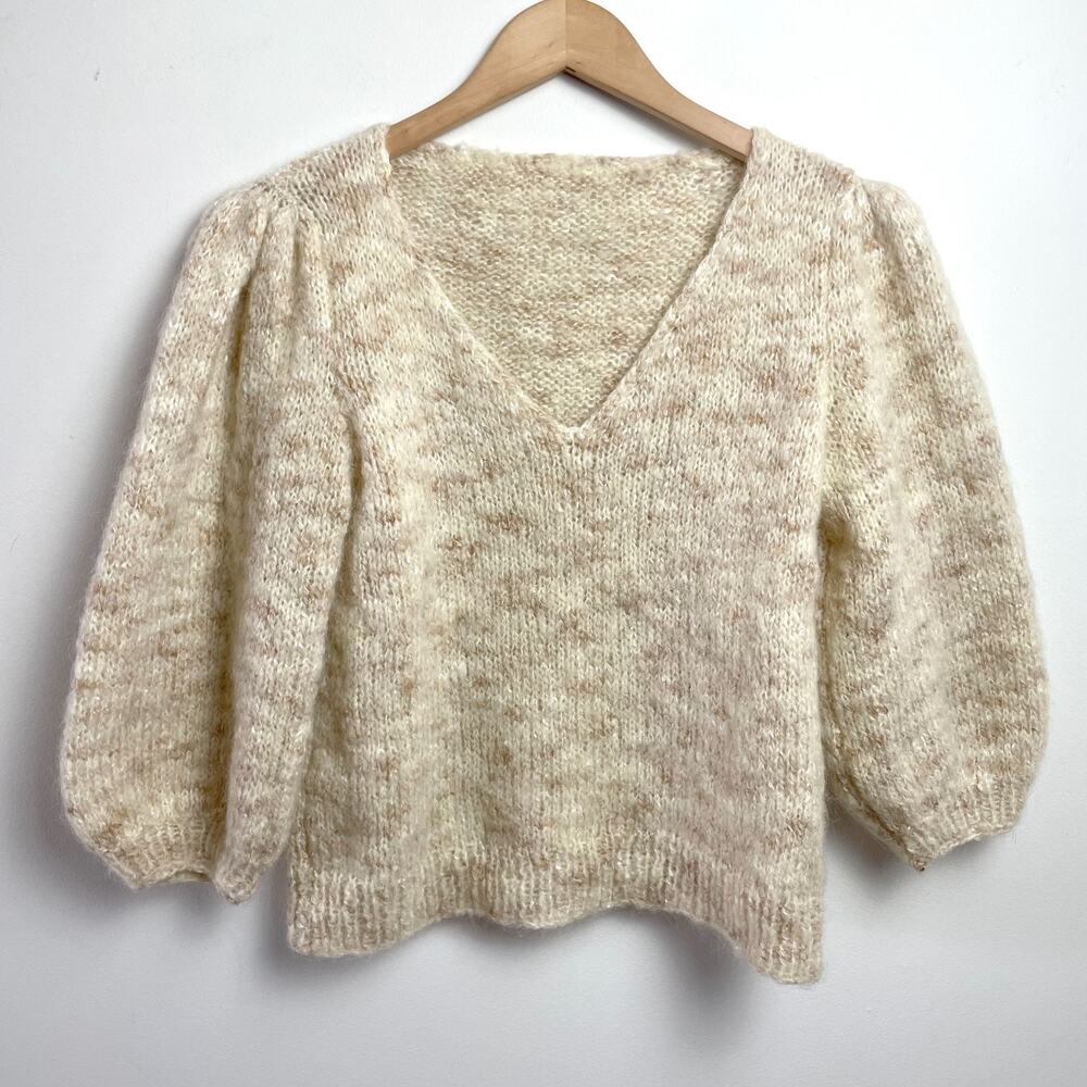 Vintage 80s 90s Handmade Puff Sleave Sweater Small Parisian Minimalist Cottage